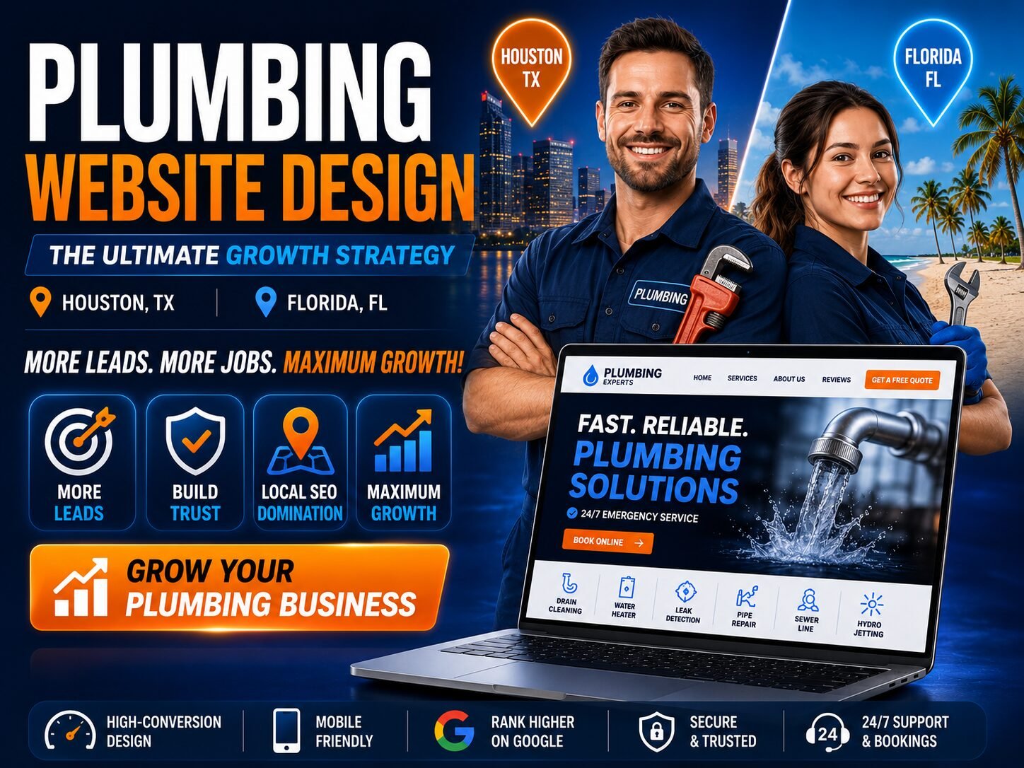 Professional Plumbing Website Design for Houston and Florida contractors by Designing Camps.